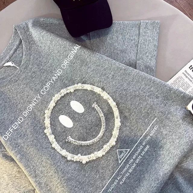 Áo Thun 100% Cotton Tay Ngắn Dáng Rộng In Hình Mặt Cười 3D Thời Trang Xuân Hè 2022