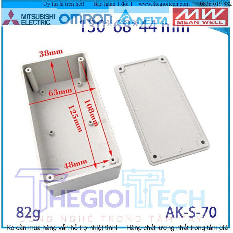 Hộp nhựa đựng mạch điện tử 130x68x44mm tặng kèm ốc vít