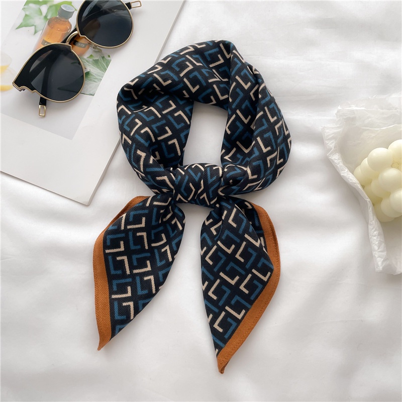 Khăn Choàng Cổ Hình Vuông 65cm Bằng Cotton Lanh Mỏng In Họa Tiết Xương Cá Thời Trang Xuân Hè