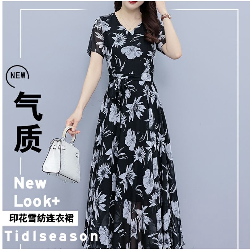 Đầm Voan Lụa Cao Cấp Tay Ngắn Dáng Dài Ôm Cơ Thể In Họa Tiết Hoa Thời Trang Mùa Hè Hàng Mới 2023 Dành Cho Bạn Nữ