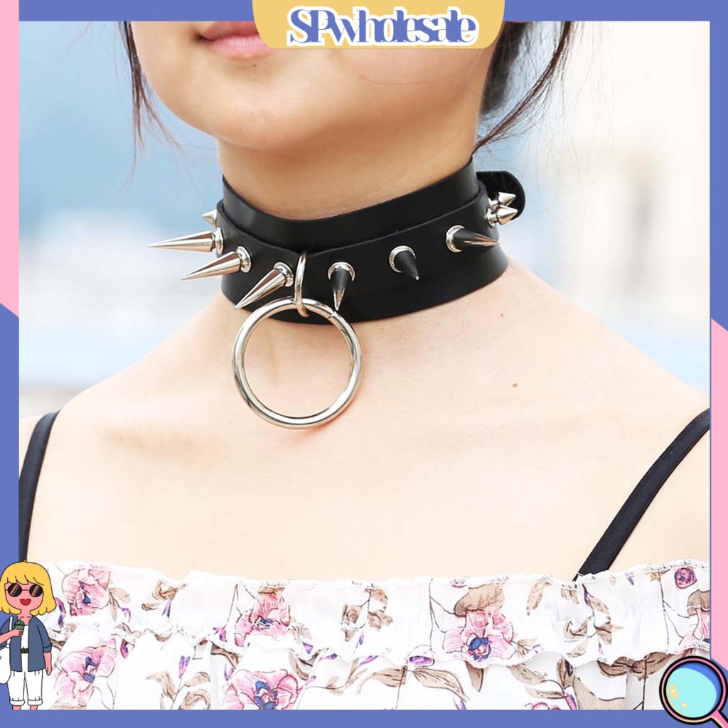 <SPwholesale> Vòng Cổ Giả Da Có Thể Điều Chỉnh Thoải Mái Phong Cách Punk Rock Thích Hợp Đi Tiệc