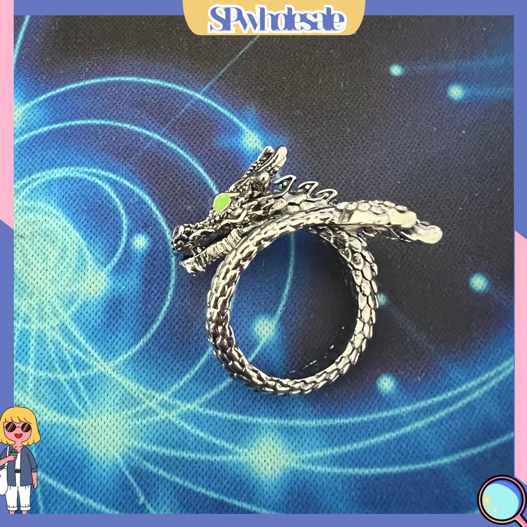 <SPwholesale> Nhẫn Hở Bản To Màu Bạc Hình Rồng Cá Tính Hợp Thời Trang Làm Quà Tặng Cho Nam