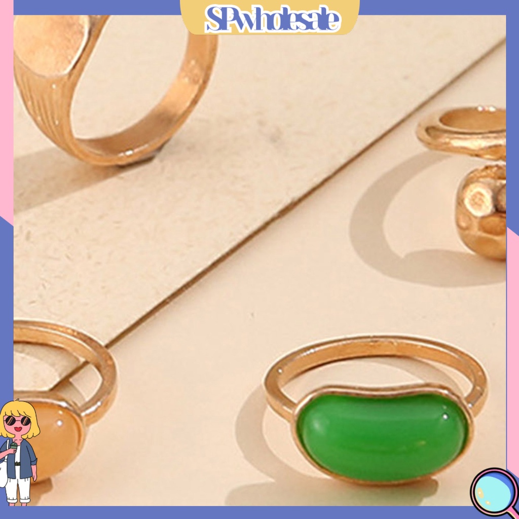 <SPwholesale> Bộ 5 Nhẫn Hợp Kim Đính Đá Quý Nhân Tạo Sang Trọng