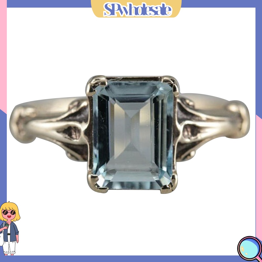 <SPwholesale> Nhẫn Đính Hôn Đính Đá Topaz Giả Hình Vuông Thanh Lịch Dành Cho Nữ