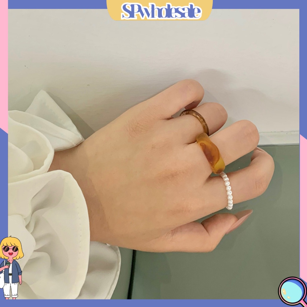 <SPwholesale> Bộ 3 Nhẫn Đính Ngọc Trai Nhân Tạo Thời Trang Dành Cho Nữ