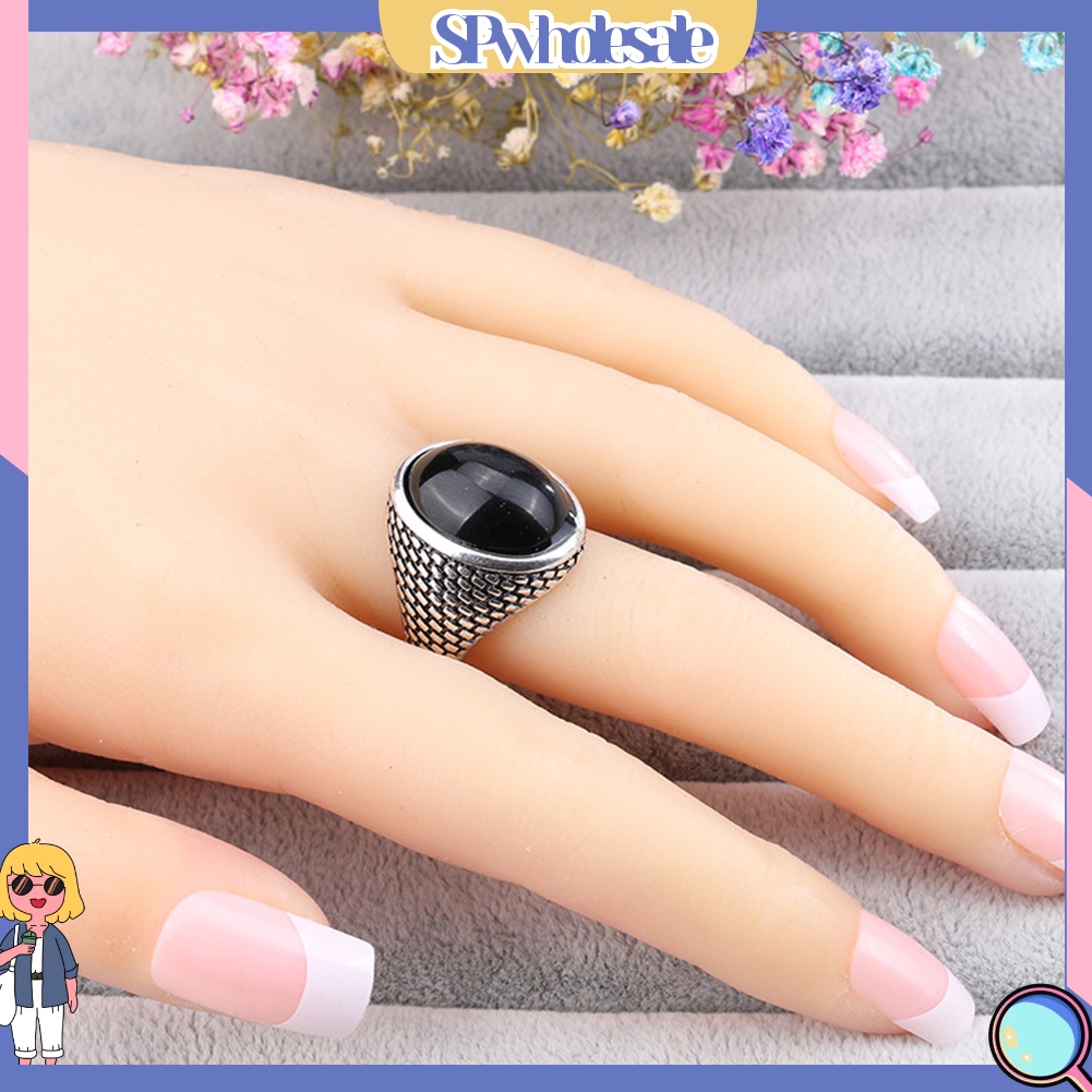 <SPwholesale> Nhẫn Đính Đá Nhân Tạo Hình Oval Phong Cách Gothic Punk Dành Cho Nam