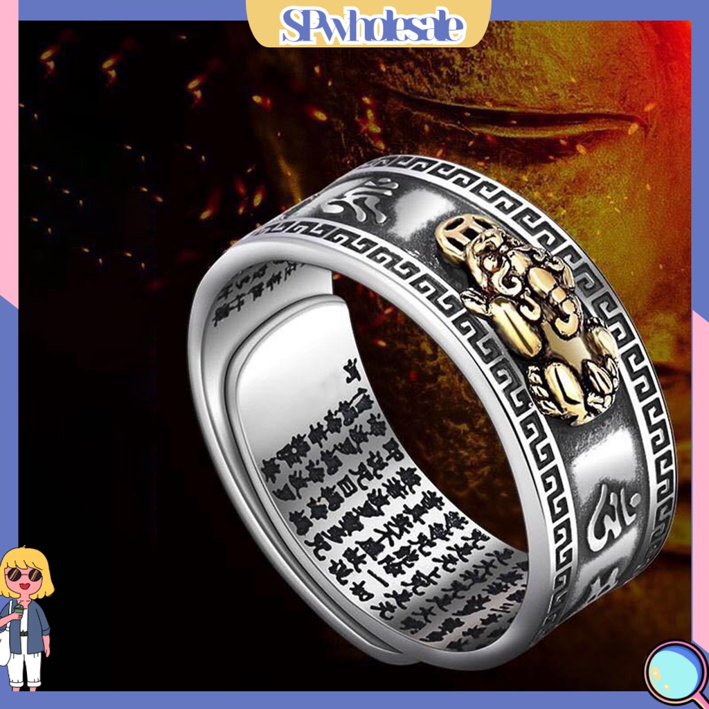 &lt;SPwholesale&gt; Nhẫn Nam Chạm Khắc Nhân Vật Sutra Không Gây Dị Ứng Phong Cách Trung Hoa Thời Trang Có Thể Điều Chỉnh Kích Cỡ