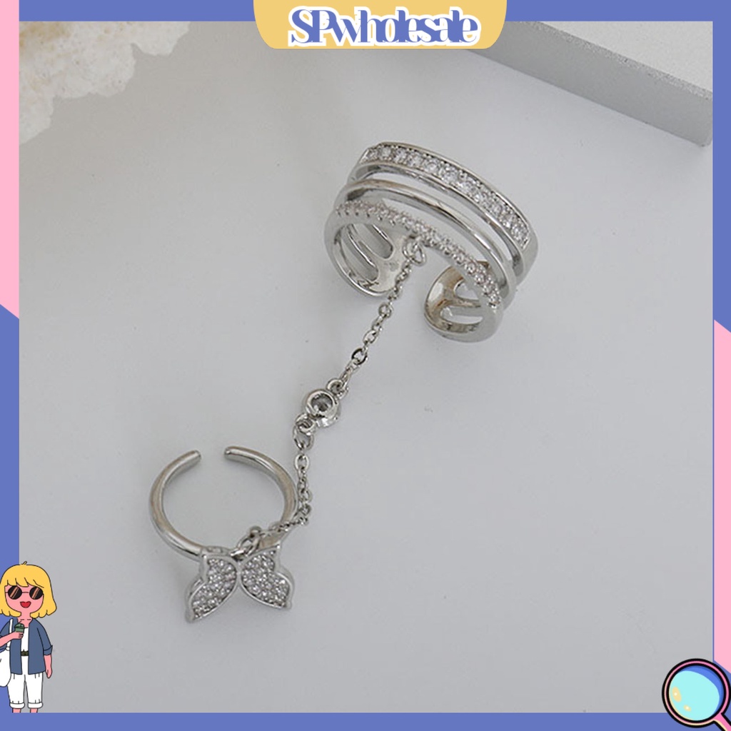 <SPwholesale> Bộ Nhẫn Hở Ba Lớp Sáng Bóng Đính Đá Hình Bướm Tua Rua Làm Quà Sinh Nhật Cho Nữ
