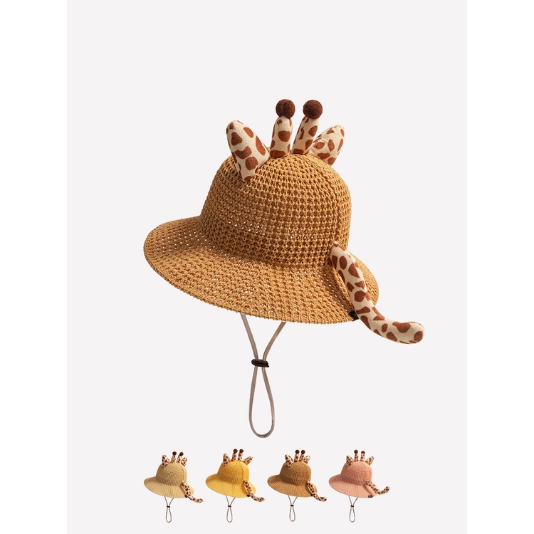 Mũ Cói Chống Nắng / Tia UV In Hoạ Tiết Hoạt Hình Xinh Xắn Dành Cho Bé