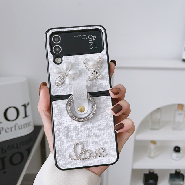 Ốp Điện Thoại Da Gập Mềm Họa Tiết Thỏ Hoa Sang Trọng Hàn Quốc Cho Samsung Galaxy Z Flip 3 4 5G Z Flip4 Flip3 Zflip4 Zflip3