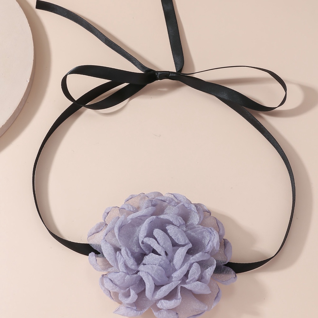Vòng Cổ Choker Dây Ruy Băng Dài Mặt Hoa Đơn Giản Sáng Tạo
