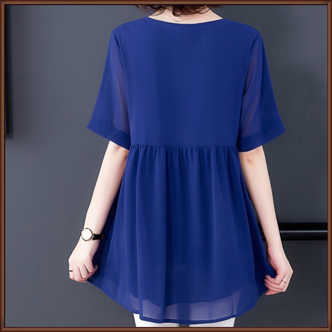 Áo Sơ Mi Chiffon Tay Ngắn Dáng Rộng Màu Sắc Đơn Giản Thanh Lịch Dành Cho Nữ