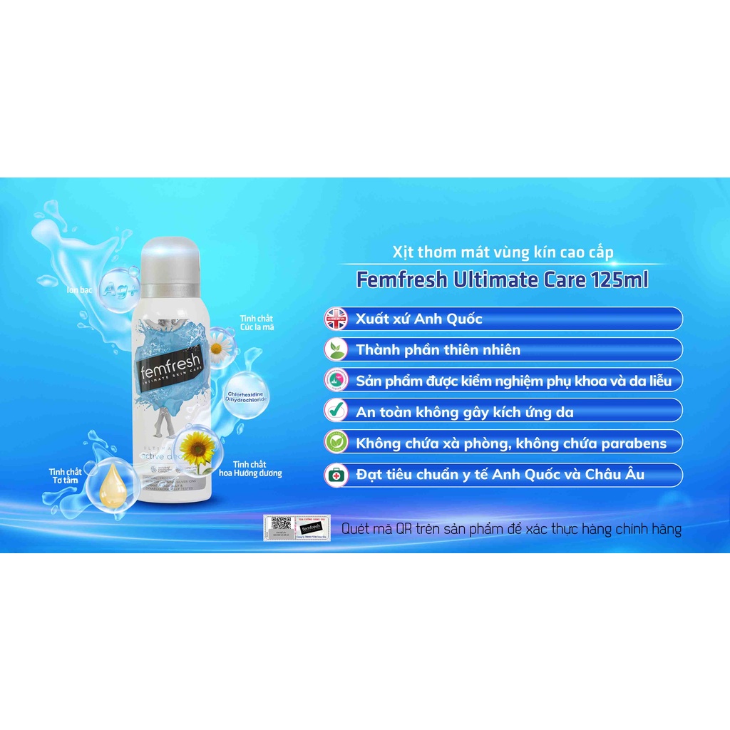 Xịt Khử Mùi Thơm Mát Vùng Kín Cao Cấp Femfresh Ultimate Care Deodorant 125ml - XANH