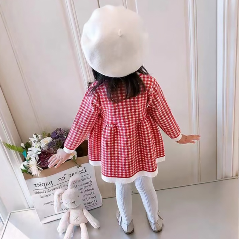 Đầm sweater Dệt Kim Tay Dài Kẻ Sọc Thời Trang Mùa Thu Cho Bé Gái