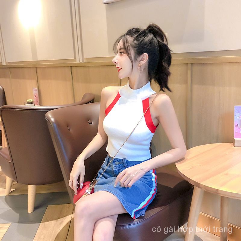 C0 Tv Hàng Có Sẵn Áo Hai Dây Màu Tương Phản Phong Cách Retro Mùa Hè Mới Cho Nữ