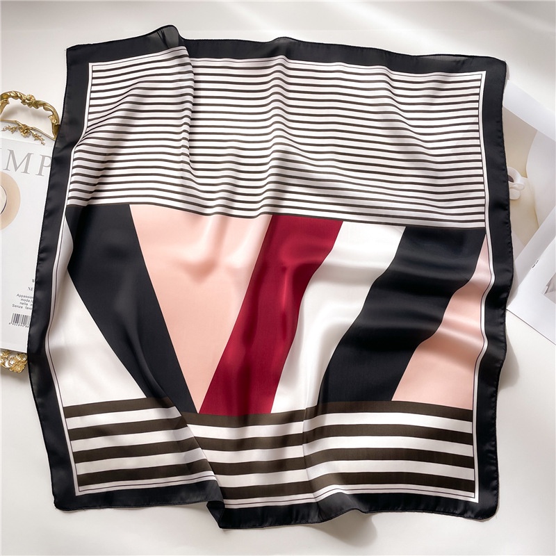 Khăn Choàng Lụa Kẻ Sọc Hình Vuông Đơn Giản Thời Trang Cho Nữ