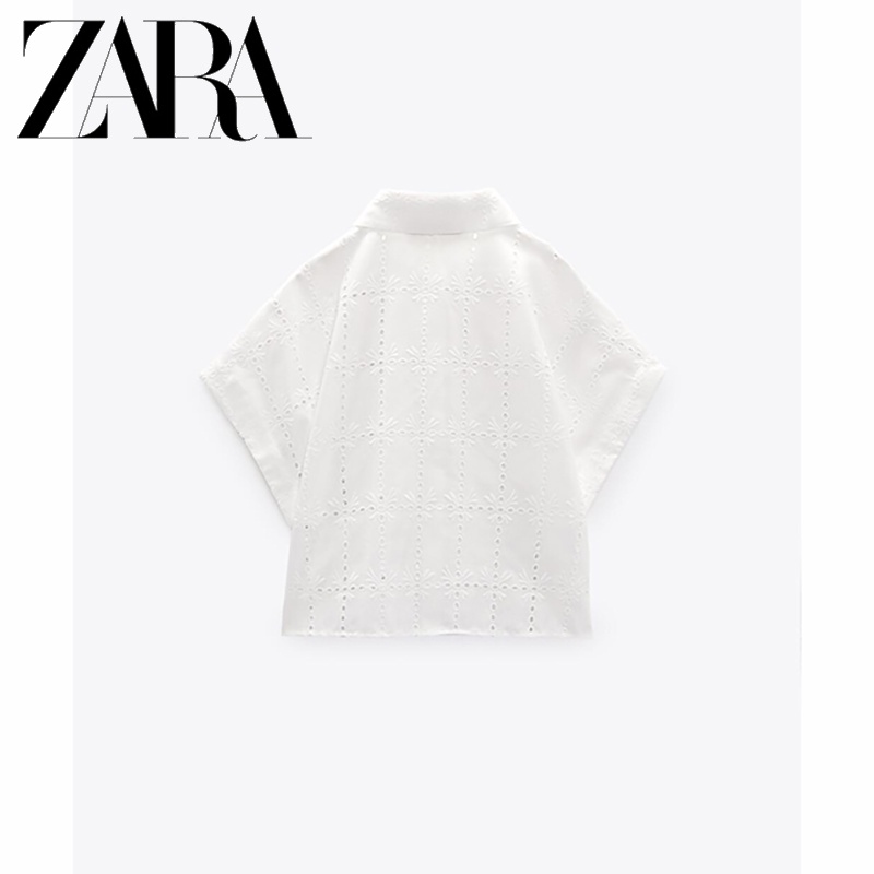 Zara Áo Sơ Mi Ngắn Tay Thêu Họa Tiết Xinh Xắn Dành Cho Nữ
