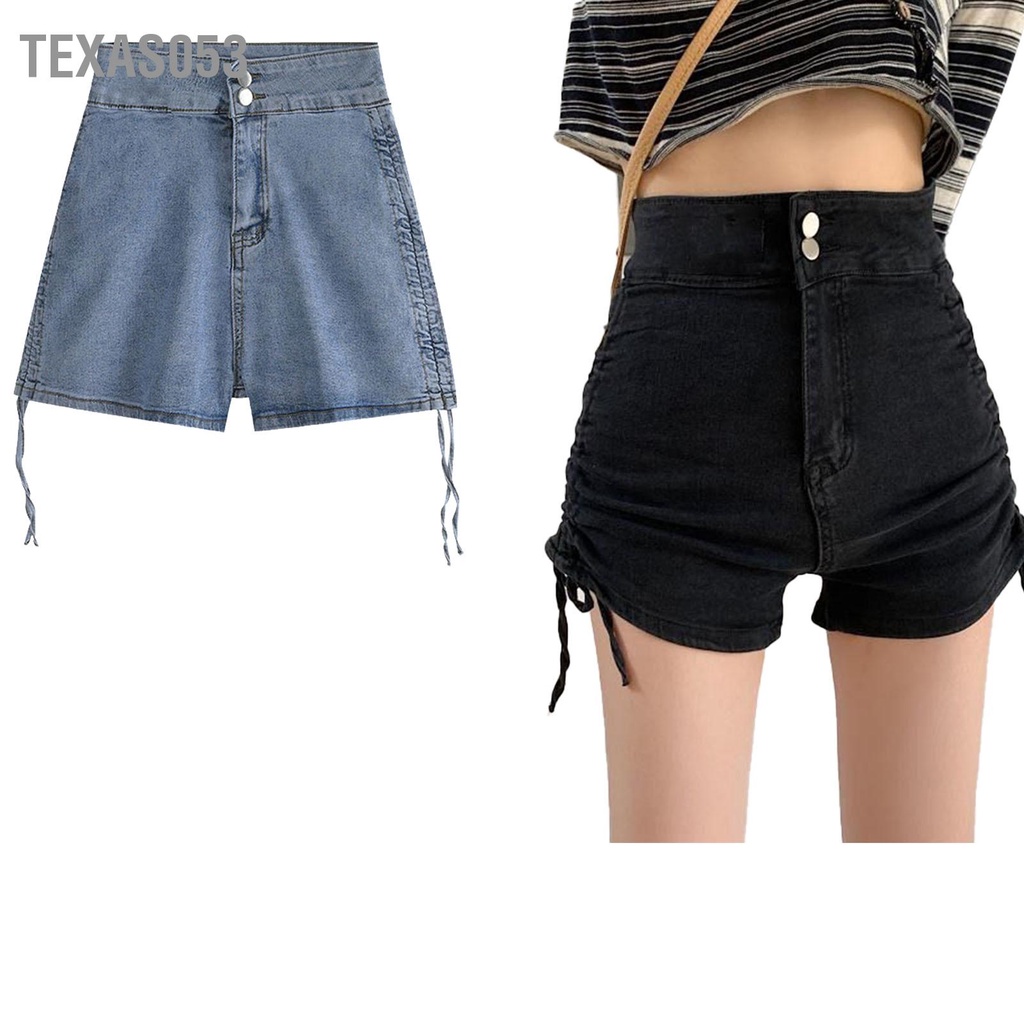 Texas053 Quần Short Denim Thời Trang Cao Cấp Ôm Dây Rút Bên Nữ Cho Mùa Xuân Hè
