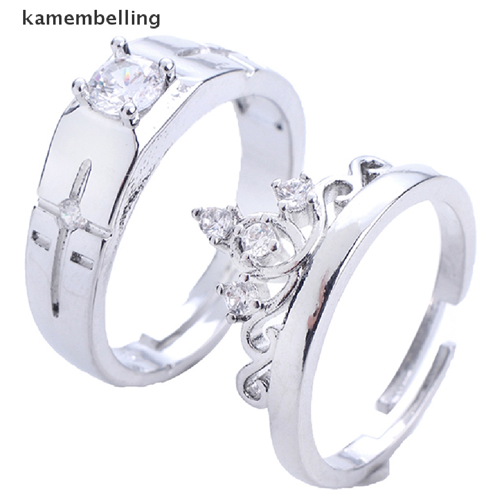 Kamembelling Set 2 Nhẫn Đính Đá Pha Lê Hình Vương Miện Có Thể Điều Chỉnh Kích Thước Cho Cặp Đôi