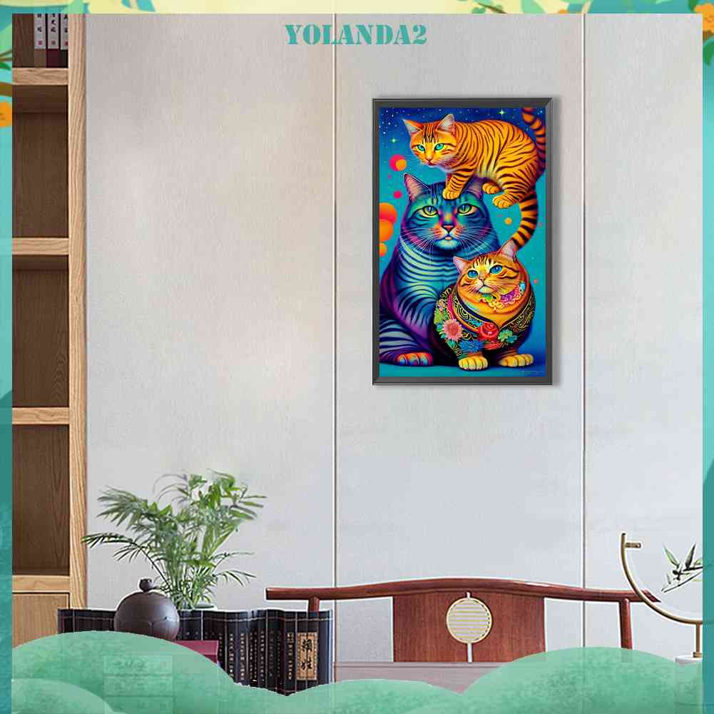 Tranh Đính Đá Kim Cương Toàn Bộ 5D DIY Hình Vẽ Mèo Trang Trí Nhà Cửa