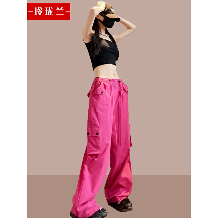 Quần Yếm Ống Rộng Lưng Cao Màu Đỏ Hồng Thời Trang Mùa Hè Cho Nữ