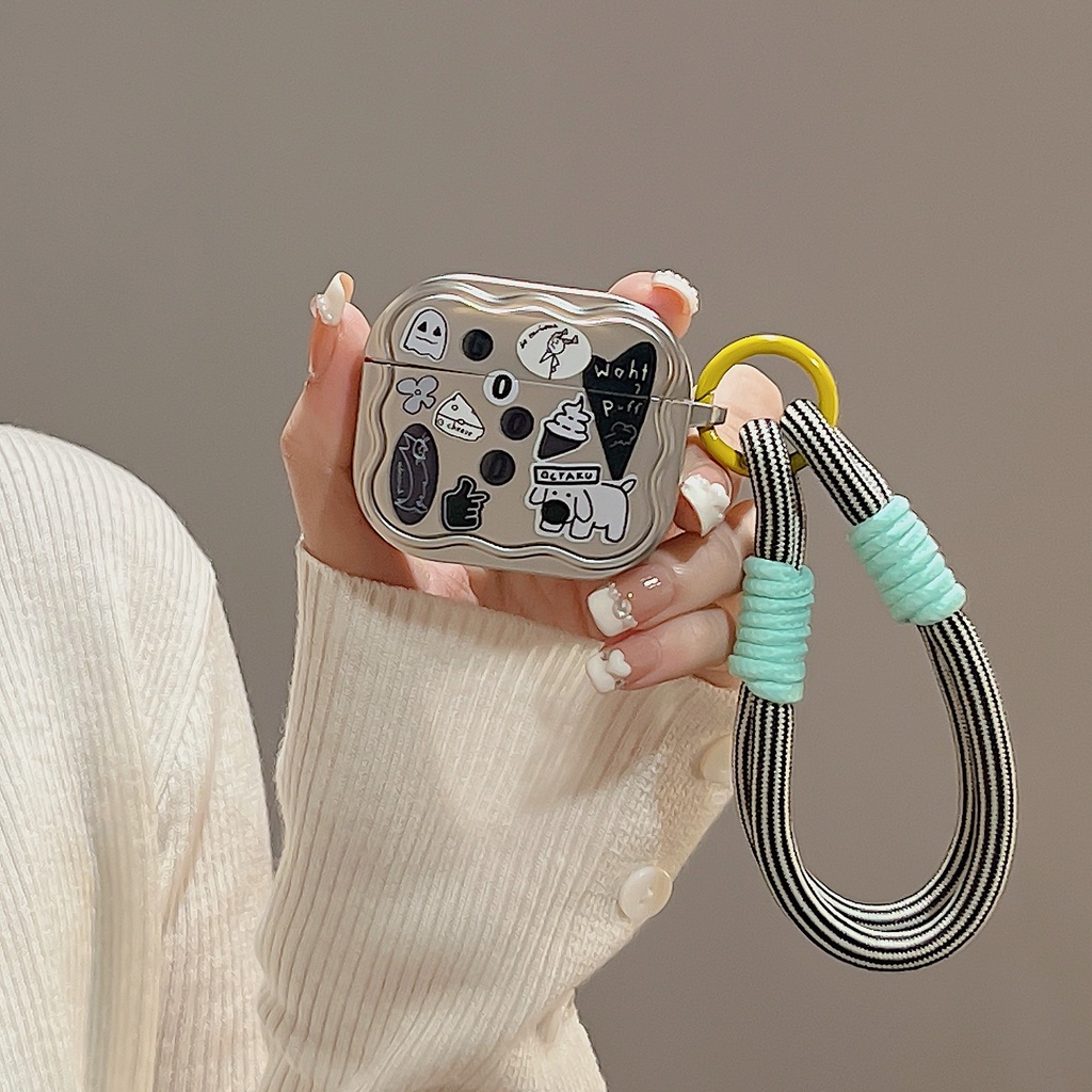 Vỏ Bảo Vệ Hộp Sạc Tai Nghe Bluetooth Không Dây AirPods 1 2 gen3 pro2 2022 Bằng PC Cứng Mạ Điện Họa Tiết Hoạt Hình Màu Bạc Chống Rơi