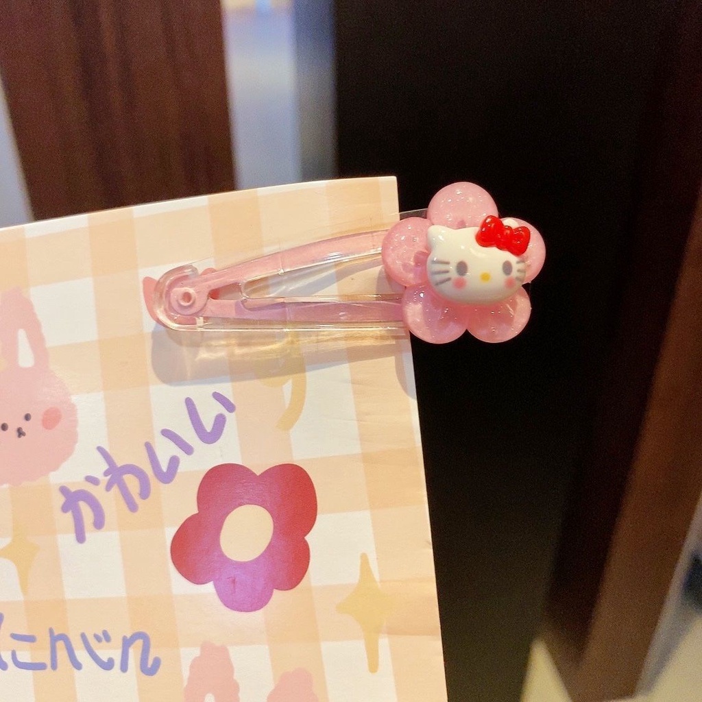 Kẹp Tóc Mái Bên Hông Trong Suốt Họa Tiết Hoa Hoạt Hình Cún Cinnamon Kuromi Sanrio Cho Bé Gái