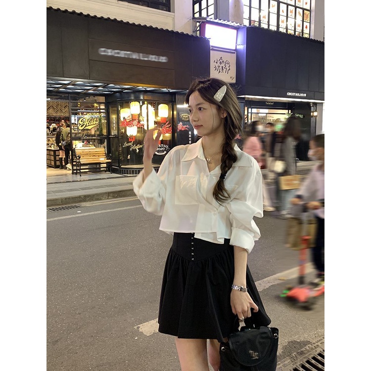 Áo Sơ Mi Dài Tay Cổ Polo Thiết Kế Không Đồng Đều Thời Trang Theo Phong Cách Pháp Cho Nữ