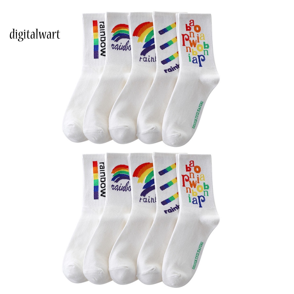 Kỹ Thuật Số| Vớ Thể Thao Dài Bằng Vải Mềm Nhẹ Thoáng Khí Co Giãn Tốt In Chữ Màu Cầu Vồng Tương Phản Thoải Mái Cho Nam
