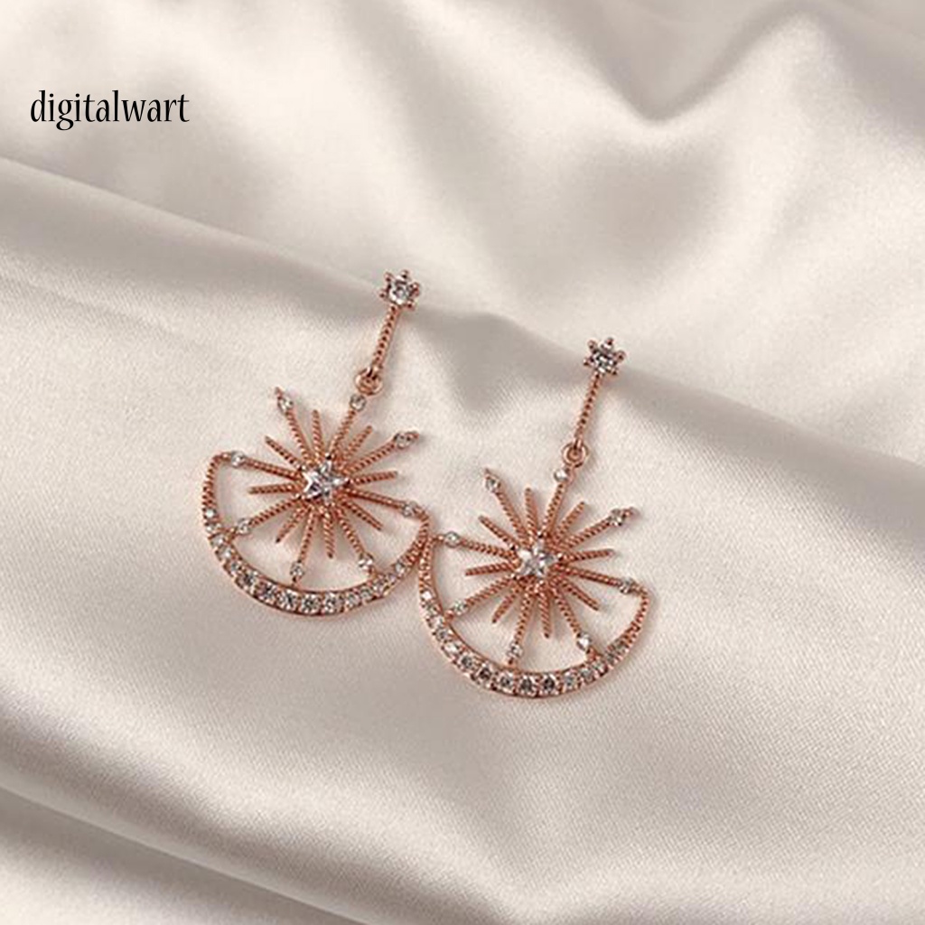 Kỹ Thuật Số| 1 Đôi Bông Tai Hình Mặt Trăng Ngôi Sao Đính Đá Phong Cách Hàn Quốc