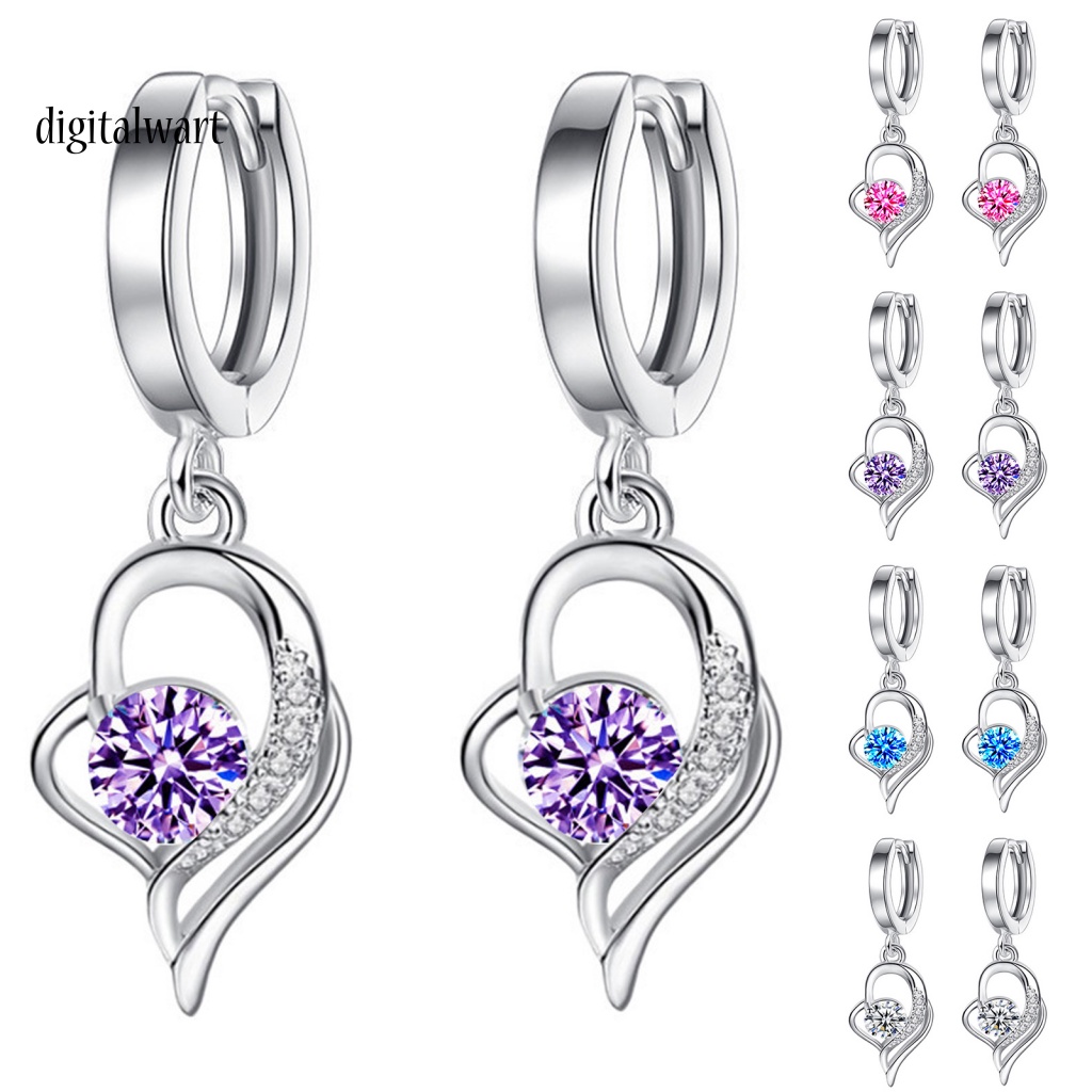 Kỹ Thuật Số| 1 Đôi Bông Tai Hình Trái Tim Đính Pha Lê Lấp Lánh Chất Lượng Cao Dành Cho Nữ