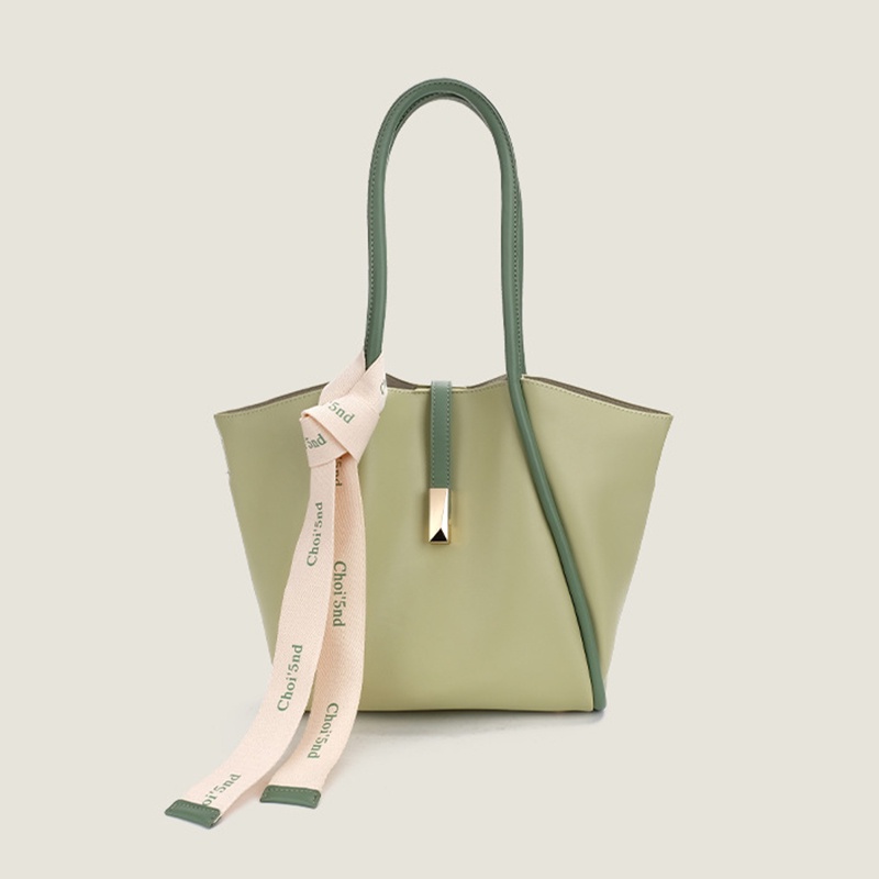 Ielgy Túi Xách tote Bằng Lụa Sức Chứa Lớn Phối Khăn Quàng Cổ Màu Sắc Tương Phản Di Động Chất Lượng Cao Cho Nữ