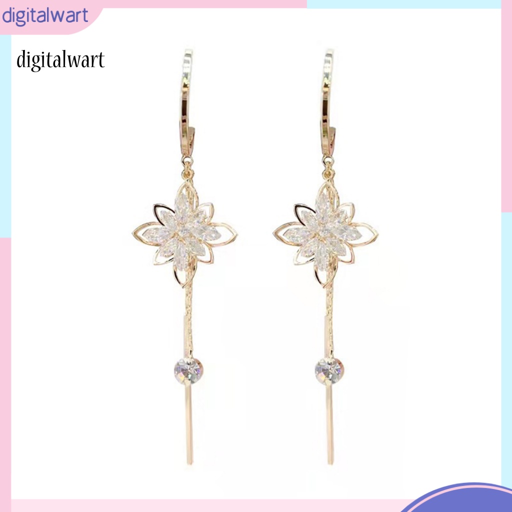 Kỹ Thuật Số| 1 Đôi Bông Tai Dáng Dài Hình Hoa Đính Pha Lê Nhân Tạo Thời Trang