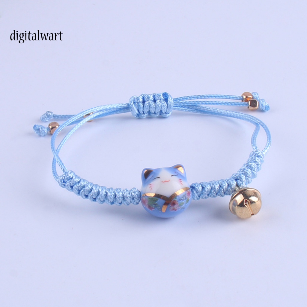 Kỹ Thuật Số| Vòng Tay Dây Bện Phối Hạt Gốm Gắn Chuông Nhỏ Điều Chỉnh Được Làm Bằng Tay Trang Trí Hình Mèo Dành Cho Cuộc Sống Hàng