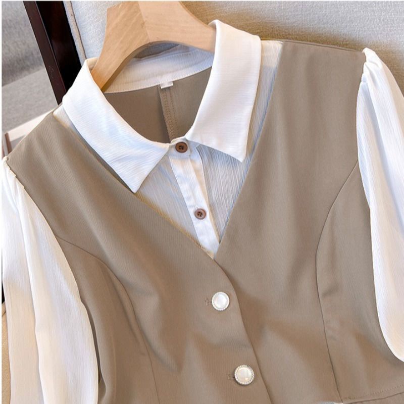 Plus Bộ Áo Sơ Mi Giả Hai Mảnh + Quần Ôm Eo Phong Cách Phương Tây Thời Trang 2023 Cho Nữ