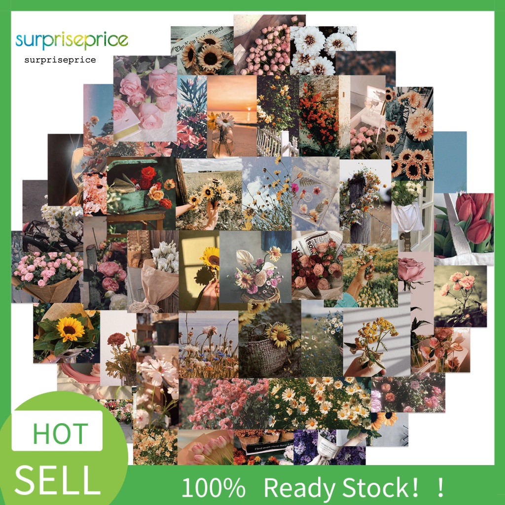 Bộ 52 Miếng Dán Trang Trí Hành Lý Bằng PVC Chống Thấm Nước Họa Tiết Hoa Xinh Xắn