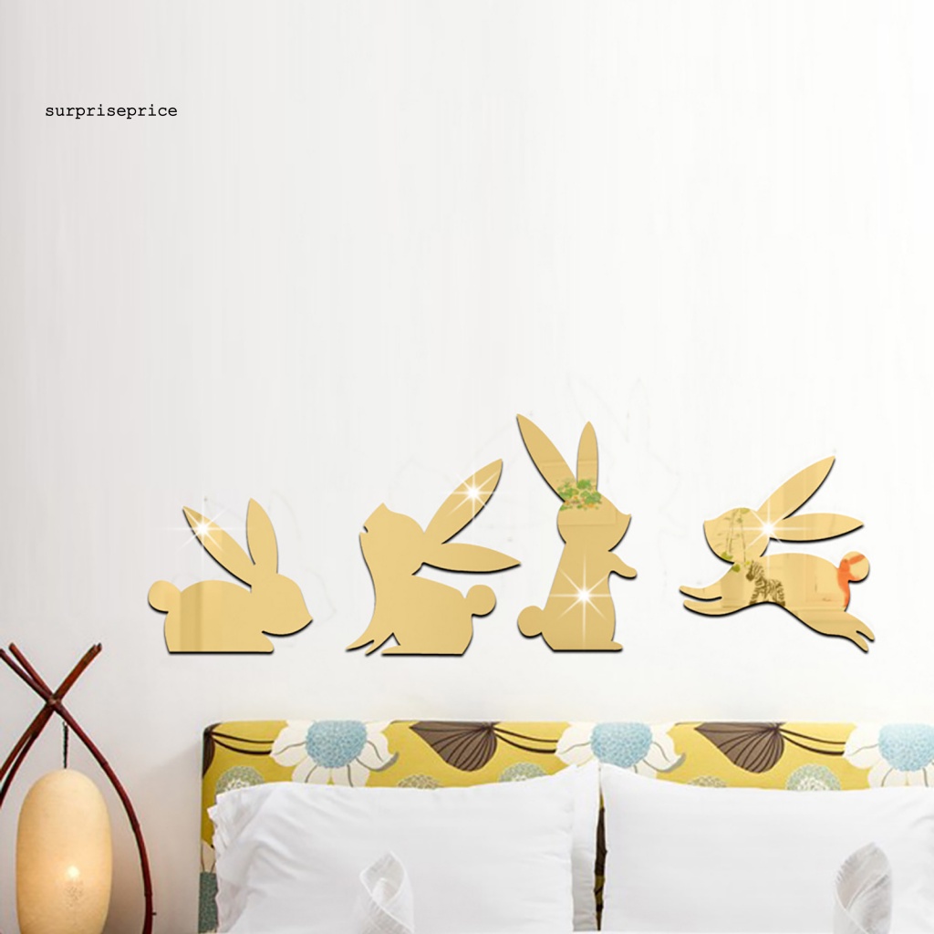 Bộ 4 Miếng Dán Acrylic Tráng Gương 3D Tự Dính Có Thể Tháo Gỡ Dùng Trang Trí Nhà Cửa