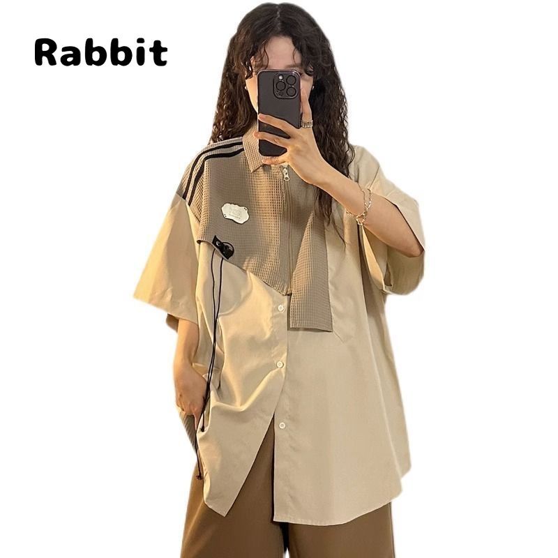 Áo Sơ Mi Tay Ngắn Dáng Rộng Phối Màu Sắc Tương Phản Phong Cách Retro Mỹ Độc Đáo Thời Trang Mùa Hè Cho Nam Và