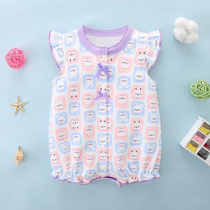 Bộ Áo Liền Quần Tay Cánh Tiên Bằng Vải Cotton Dễ Thương Thời Trang Cho Bé Gái 0-2 Tuổi