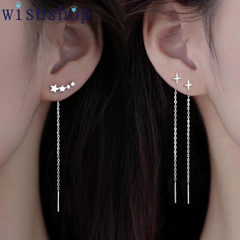 Bông Tai Dáng Dài Đính Hạt Phối Tua Rua Và Thánh Giá Phong Cách Hàn Quốc Thời Trang Cho Nữ