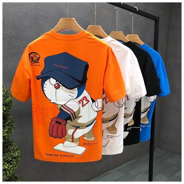 Áo Thun Cotton Ngắn Tay Cổ Tròn In Họa Tiết Hoạt Hình Phong Cách Hàn Quốc Cho Nam Cỡ S-5XL