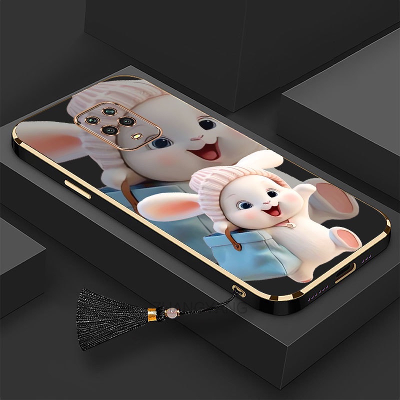 Ốp lưng Redmi note 9 Pro note 9s Silicon Viền Thẳng Họa Tiết Chú Thỏ Nhiều Màu Dễ Thương Kèm Dây Đeo Cho Redmi note 9 Pro note 9s