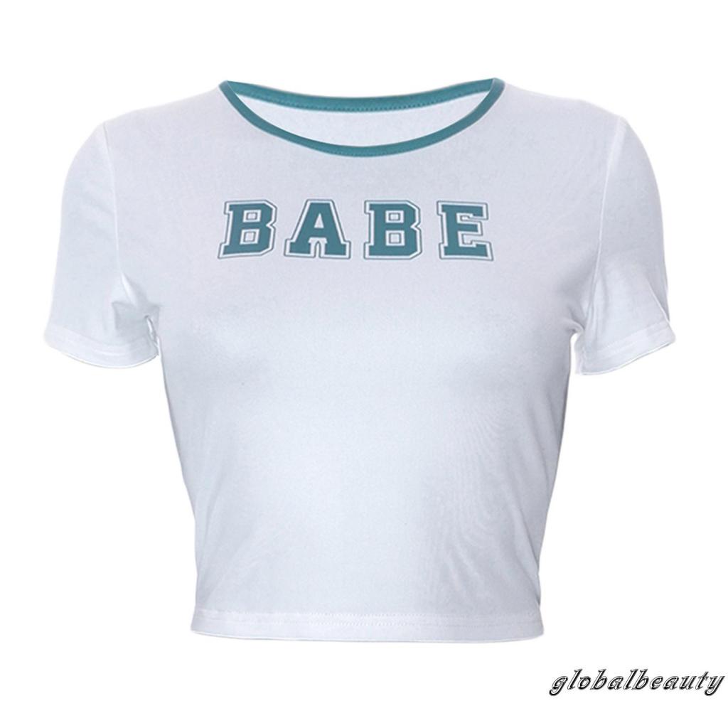 Áo Croptop Tay Ngắn Cổ Tròn In Chữ Phong Cách Đường Phố Cho Nữ