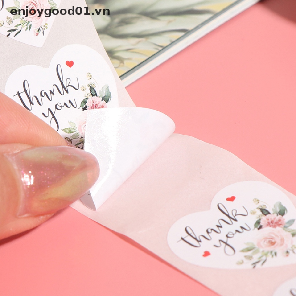 Set 500 Nhãn Dán Niêm Phong Bao Bì In Chữ thank you Và Trái Tim
