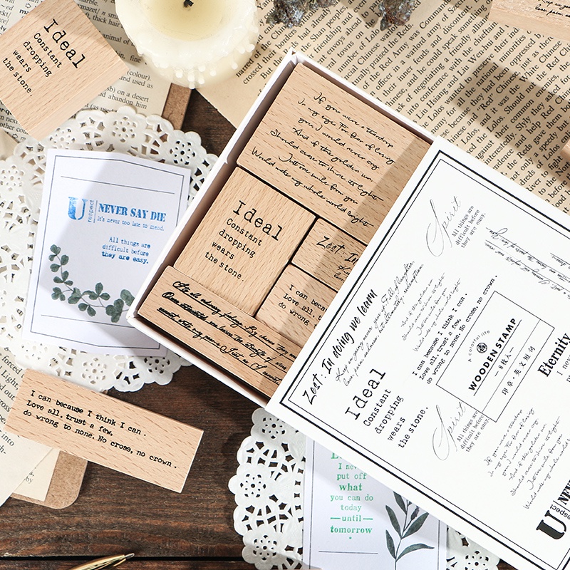 Bộ 8 Con Dấu In Chữ Tiếng Anh Phong Cách Vintage