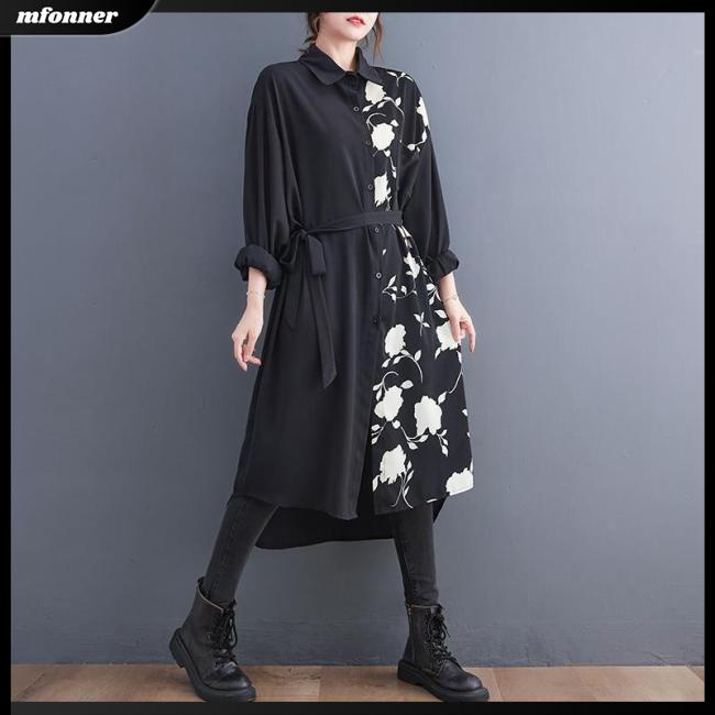 Đầm Chữ A Tay Dài Dáng Rộng Cổ Bẻ Buộc Dây Thời Trang Cho Bạn Gái