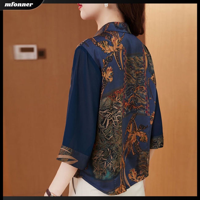 Áo Sơ Mi Tay Lửng Dáng Rộng In Họa Tiết Cổ Điển Thời Trang Mùa Hè Dành Cho Nữ