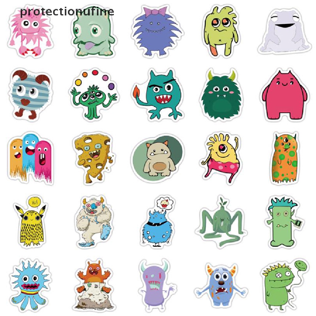 Bộ 50 Miếng Dán Graffiti Hình Quái Vật Hoạt Hình Trang Trí Vali / Ván Trượt / Laptop / Martijn