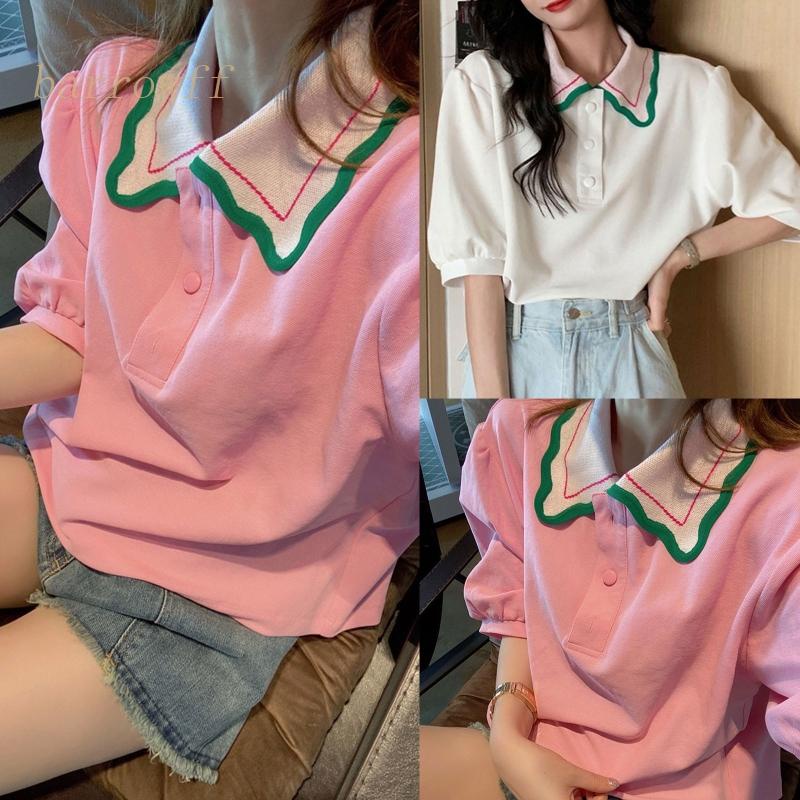 Áo Croptop Tay Lỡ Dáng Rộng Cài Nút Màu Sắc Ngọt Ngào Xinh Xắn Cho Nữ