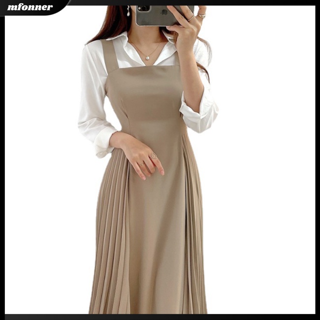 Đầm Dài Hai Dây Cổ Chữ V Xếp Ly Màu Trơn Thời Trang Cho Nữ